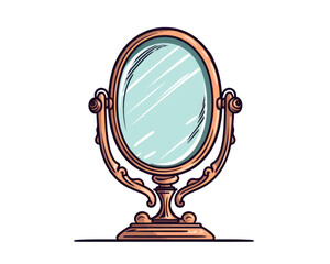 Vintage mirror. Vector illustration isolated on white background.