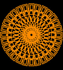 Modern circular geometric rosette shape pattern design in mandala style art