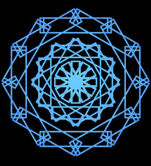 Modern circular geometric rosette shape pattern design in mandala style art