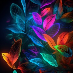 abstract colorful background, beautiful neon leafs, flower, illustration, nature, design, floral, pattern, flowers, leaf, color, spring, decoration, art, beauty, seamless, created using generative AI.