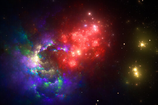 Red purple clouds of stardust in black space. Abstract fractal 3D rendering © Eugenock