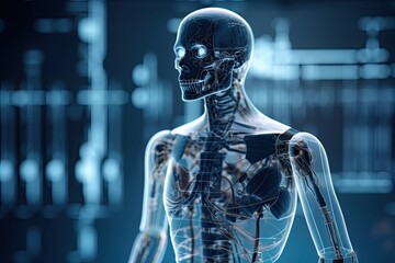 Human Skeleton with Detailed Labels of Bones and Joints. Generative AI