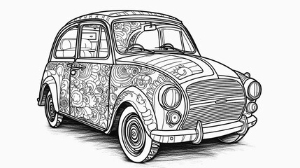 Coloring book antistress with car for children and adults. Illustration isolated on white background - Generative AI technology - 587818255