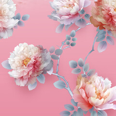 Watercolor various flowers, roses, peonies, scenery, reeds, swans