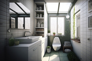 Small planned bathroom. Architecture picture. Generative AI.