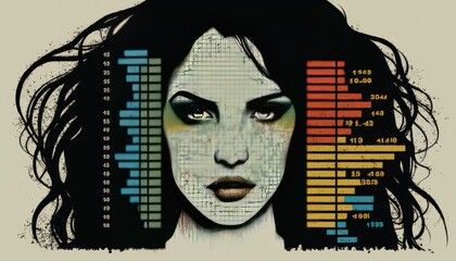 An abstract of a woman's face and Bar graphs