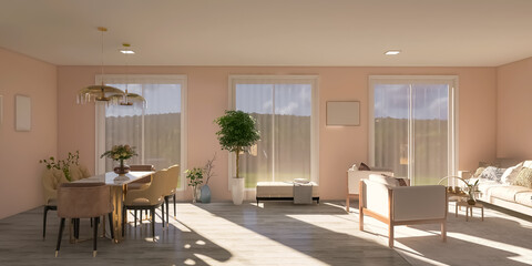 Living room interior, 3d render, 3d illustration