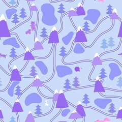 Cartoon forest seamless trees pattern for wrapping paper and kids clothes print and fabrics and linens and festive