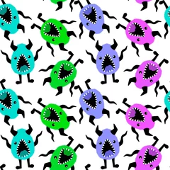 Deurstickers Vlinders Cartoon monsters seamless emoticons aliens pattern for kids clothes print and wrapping paper and fabrics