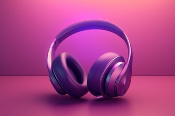 Fototapeta na wymiar Headphones on a pink background Music concept. Generative AI