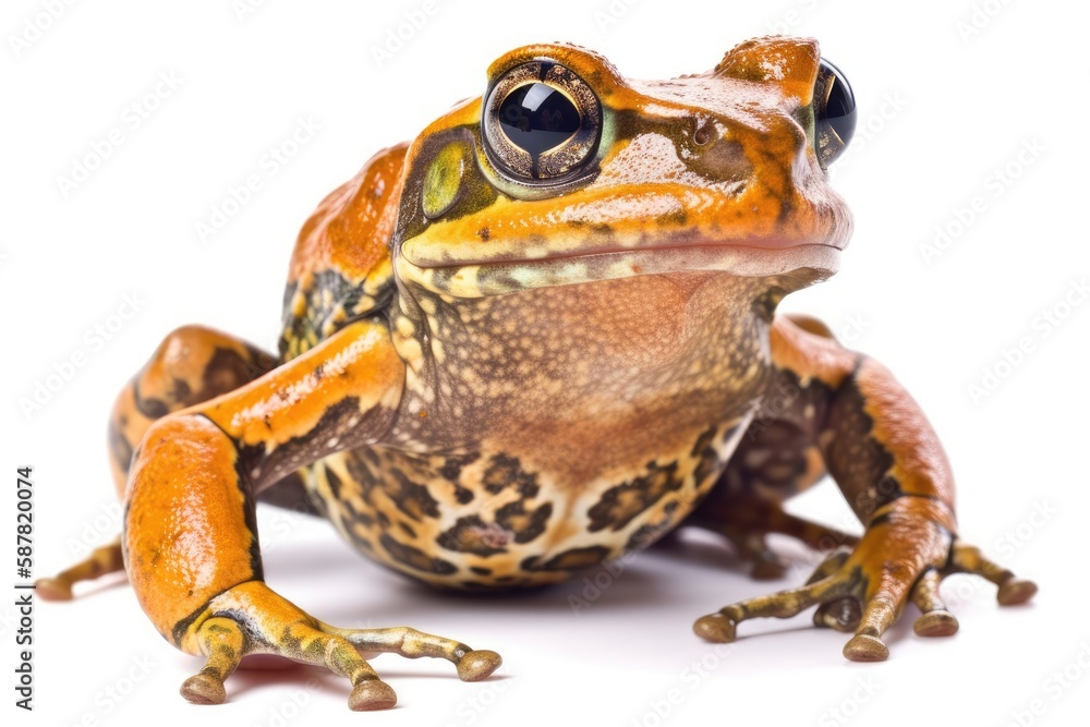 Poster close-up view of a frog on a white background. generative ai