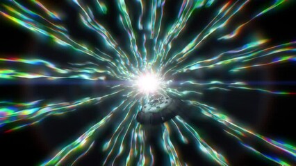 Extraterrestrial Spaceship traveling inside Energy Vortex 3d animation trippy Time travel light speed spacecraft party vj loop background 4k seamless loop pattern - Powered by Adobe