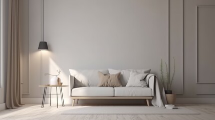 Minimal living room interior, empty wall art
