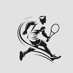 tennis player silhouette vector illustration. Tennis player movement. tennis player symbol or badge.