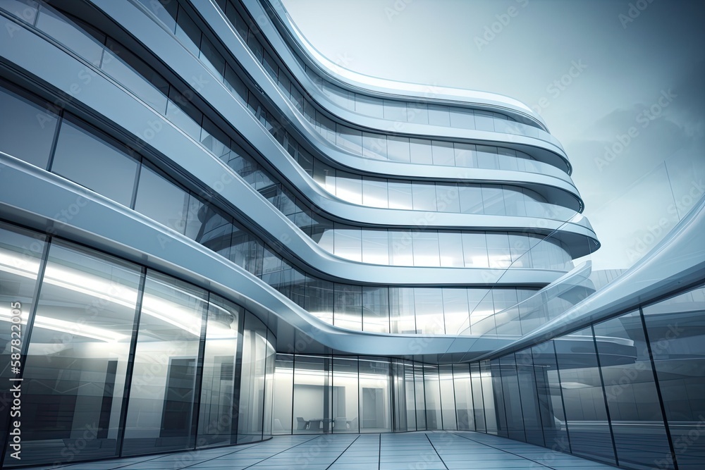 Poster modern skyscraper with a unique window pattern. generative ai