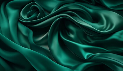 Fototapeta premium Emerald Green, Silk satin Background. Based on Generative Ai.