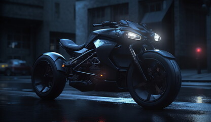 Fototapeta na wymiar Futuristic Hi-tech wheel motorbike. Based on Generative Ai.