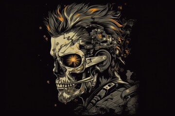Fototapeta premium skull holding a gun. Generative AI