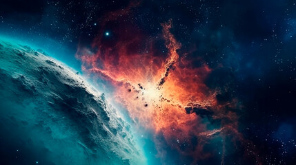 Obraz na płótnie Canvas Beautiful travel in deep space and nebula made. Generative AI