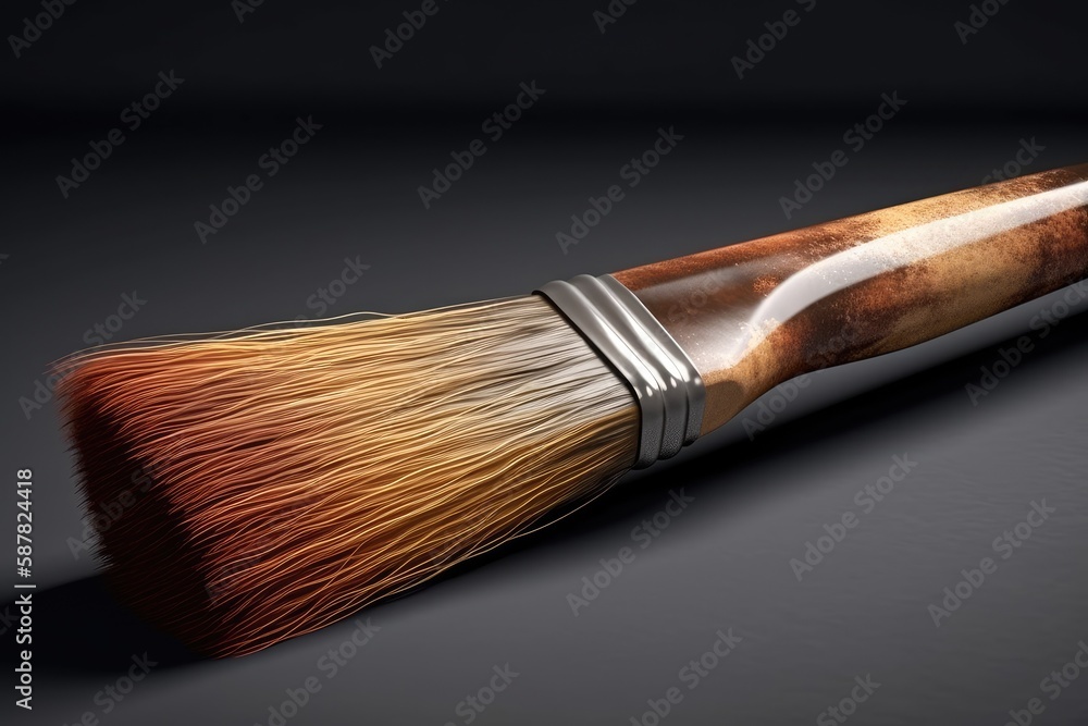 Poster close-up of an artists paintbrush resting on a table. generative ai