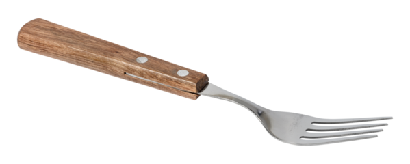 Fork with a wooden handle on a white isolated background