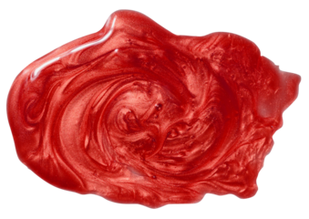 Sample of red glitter gel with small particles isolated on white background, texture of cosmetic products like highlighter, lipstick, and blush