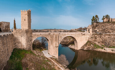 Fototapeta na wymiar Panoramic view of the San Martin Bridge over the Tagus River in Toledo Spain
