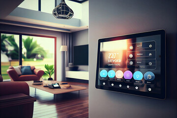 digital screen on wall with modern luxury living room. High quality illustration