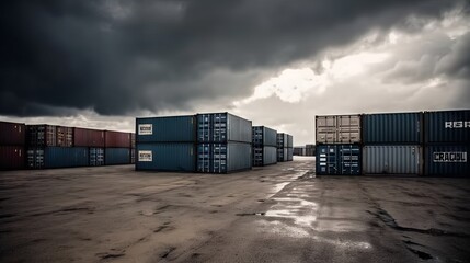 Cargo shipping containers under the cloudy sky Generative AI