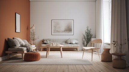 Minimal interior living room, scandinavian style