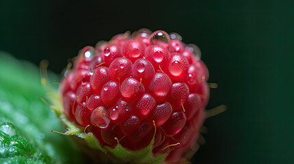 Makroaufnahme einer Himbeere mit Wassertropfen (Rubus idaeus). (Generative AI)