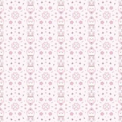Cute fluffy bunny and flowers pattern on the pinkbackground seamless