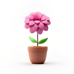 Naklejka na ściany i meble Fiore rosa e semplice in vaso beige in stile plastilina su sfondo bianco generato dall'AI