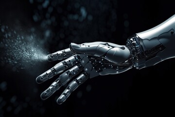 Artificial Intelligence Robot Hand Reaching Out - Futuristic Technology Concept. Generative AI.