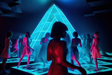 Neon Triangle Nights: Exploring the Futuristic Dance Club Scene. Generative AI.