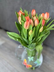 Spring tulips in a glass vase
