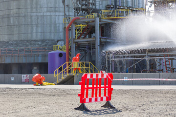 Gas leak in the industrial factory. Leaks of gases associated with industrial operations and...