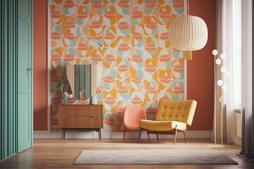 cozy living room with a vintage chair and a decorative mirror. Generative AI