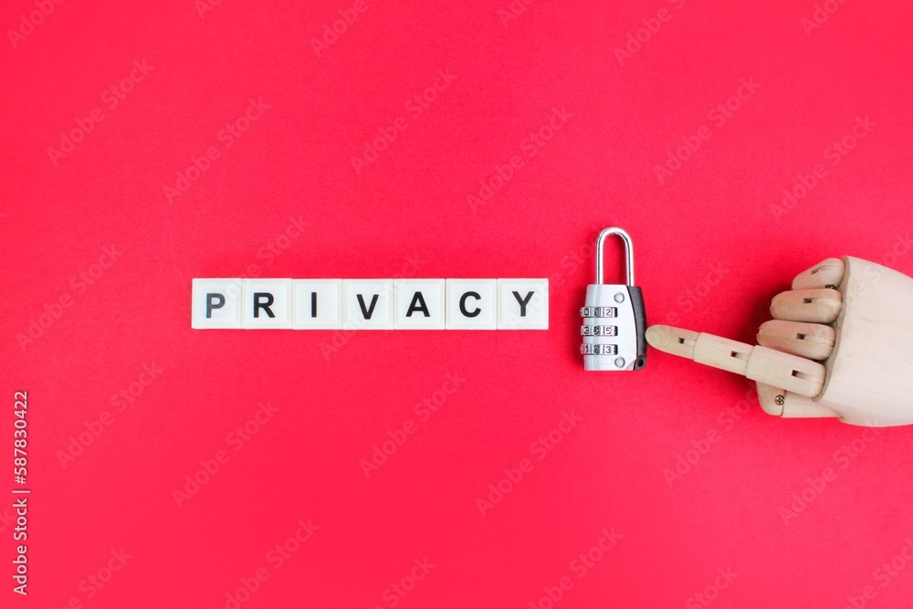 Poster lock with the word privacy. the concept of privacy or a state where one is not observed or disturbed