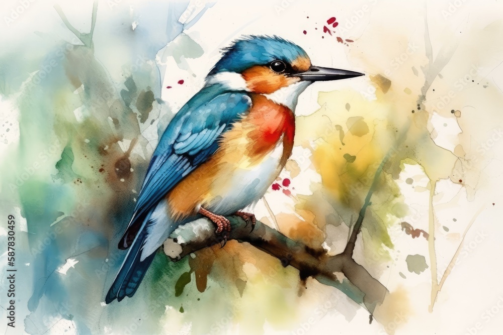Poster bird perched on a tree branch in a natural setting. generative ai