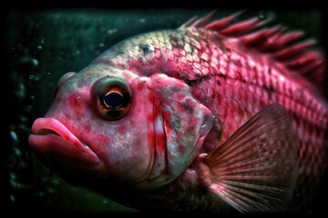 Fototapeta premium close-up view of a fish in a dark background. Generative AI