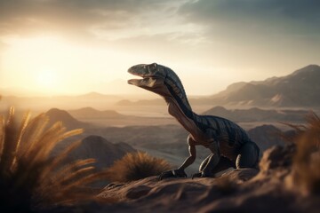 Obraz na płótnie Canvas Majestic dinosaur in a fantasy landscape. AI generated, human enhanced