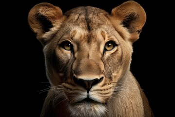 Fototapeta na wymiar Beautiful lioness close-up, studio shot. AI generated, human enhanced