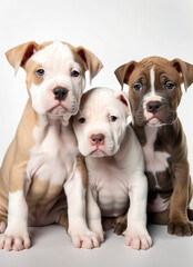 3 Cute white and brown pitbull puppies.