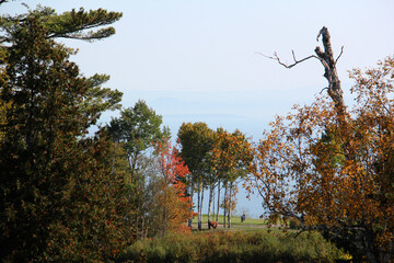 Scenic golf holes in the fall season