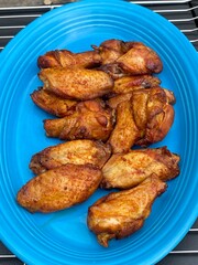 Smoked Chicken Wings on a Blue Plate
