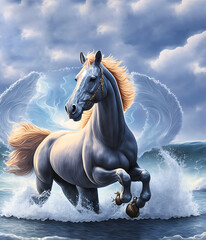Obraz na płótnie Canvas Generative AI - horse galloping in the sea
