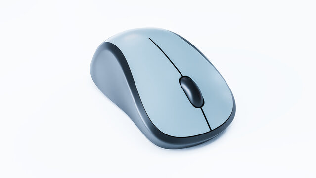 3D render of Computer mouse isolated on white background, Wireless computer mouse