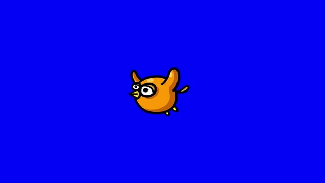 Flying canary yellow chicken - loop on green screen. Dark bird good for any background and any use. 
