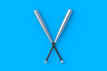 Baseball bats on green background. Sports equipment. Professional league. Game for leisure. Top view. 3d render